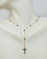 18 Karat Yellow Gold-plated Sterling Silver Genuine Onyx Bead 16" +2" Extension Station Necklace with Cross