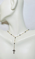 18 Karat Yellow Gold-plated Sterling Silver Genuine Onyx Bead 16" +2" Extension Station Necklace with Cross