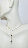 18 Karat Yellow Gold-plated Sterling Silver Genuine Onyx Bead 16" +2" Extension Station Necklace with Cross