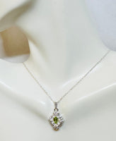 Vintage Art Deco Inspired Sterling Silver and Emerald-cut Gemstone Scroll Pendant with 18" Rope Chain