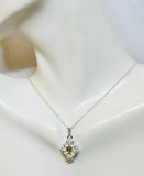 Vintage Art Deco Inspired Sterling Silver and Emerald-cut Gemstone Scroll Pendant with 18" Rope Chain