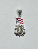 Sterling Silver Coqui Frog & Hand Enameled Puerto Rico Flag Pendant