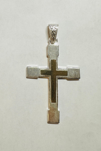 Sterling Silver & 14 Karat Yellow Gold 3.14" Cross Pendant