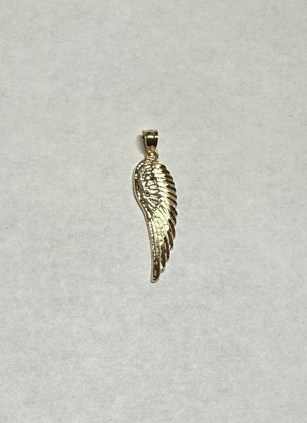 14 Karat Yellow Gold High Polished and Textured Angel Wing Charm Pendant