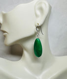 Sterling Silver .925 Dark Green Jade French Wire Dangle Earrings for Pierced Ears