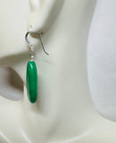 Sterling Silver .925 Dark Green Jade French Wire Dangle Earrings for Pierced Ears