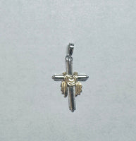 14 Karat Two-Tone White and Yellow Gold Cross with Drape Pendant