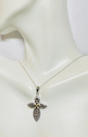 Sterling Silver and 14 Karat Yellow Gold Two-tone Filigree High Polished Cross Pendant with 18" Chain