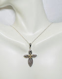 Sterling Silver and 14 Karat Yellow Gold Two-tone Filigree High Polished Cross Pendant with 18" Chain