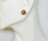 Sterling Silver .925 Brown Goldstone "Venturina" 8mm Stud Earrings