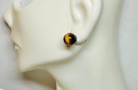 Sterling Silver .925 Genuine 8mm Tiger's Eye Stud Earrings