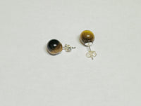 Sterling Silver .925 Genuine 8mm Tiger's Eye Stud Earrings