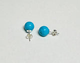 Sterling Silver .925 Genuine 8mm Dyed Turquoise Stud Earrings