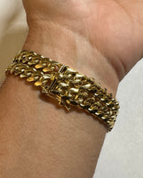 18 Karat Yellow Gold-plated Sterling Silver Miami Cuban Link Our Lady of Guadalupe ID Bracelet (2 widths available)