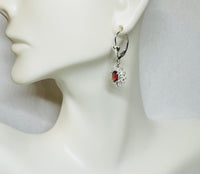 Sterling Silver Oval 6 x 4mm Genuine Garnet Filigree Earrings with Heart Leverback