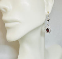 Sterling Silver Oval 6 x 4mm Genuine Garnet Filigree Earrings with Heart Leverback