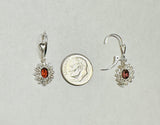 Sterling Silver Oval 6 x 4mm Genuine Garnet Filigree Earrings with Heart Leverback