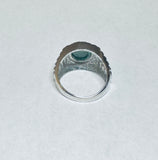 Sterling Silver Round Cab 11mm Genuine Malachite & Diamond Men's Ring