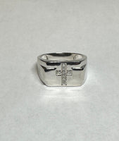 Sterling Silver Rhodium-plated Genuine Diamond Cross Signet Man's Ring