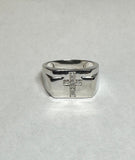 Sterling Silver Rhodium-plated Genuine Diamond Cross Signet Man's Ring