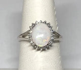 Sterling Silver Genuine 10mm x 8mm Oval Opal & Diamond Ring