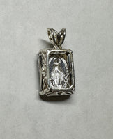 Vintage 1970’s Miraculous Virgin Mary “Milagrosa” 18 x 13mm Rectangular Medal Pendant in Sterling Silver