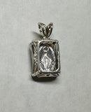 Vintage 1970’s Miraculous Virgin Mary “Milagrosa” 18 x 13mm Rectangular Medal Pendant in Sterling Silver