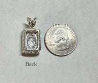 Vintage 1970’s Miraculous Virgin Mary “Milagrosa” 18 x 13mm Rectangular Medal Pendant in Sterling Silver