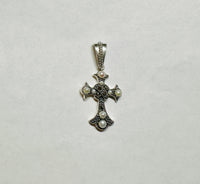 Vintage NOS 1970's Sterling Silver Genuine Marcasite and Freshwater Pearls Cross Pendant