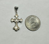 Vintage NOS 1970's Sterling Silver Genuine Marcasite and Freshwater Pearls Cross Pendant