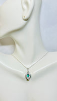 Vintage Art Deco Inspired Sterling Silver and Emerald-cut Gemstone Scroll Pendant with 18" Rope Chain