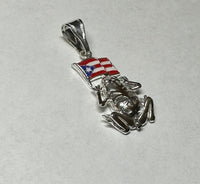 Sterling Silver Coqui Frog & Hand Enameled Puerto Rico Flag Pendant