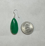 Sterling Silver .925 Dark Green Jade French Wire Dangle Earrings for Pierced Ears