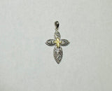 Sterling Silver and 14 Karat Yellow Gold Two-tone Filigree High Polished Cross Pendant with 18" Chain