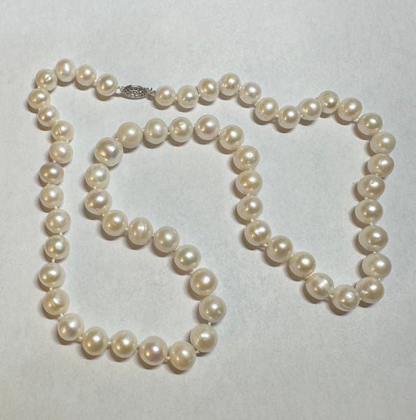 Sterling Silver 11mm-12mm White Near Round Genuine Freshwater Cultured Pearl 28" Hand Knotted Necklace