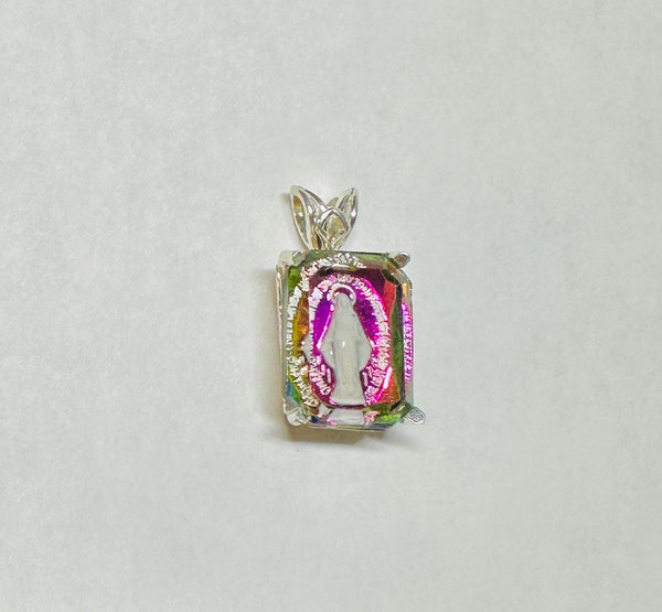 Vintage 1970’s Miraculous Virgin Mary “Milagrosa” 18 x 13mm Rectangular Medal Pendant in Sterling Silver