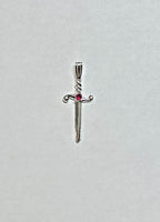 Sterling Silver Sword of Saint Barbara "Espada de Santa Barbara" w/Genuine Ruby Pendant