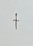 Sterling Silver Sword of Saint Barbara "Espada de Santa Barbara" w/Genuine Ruby Pendant