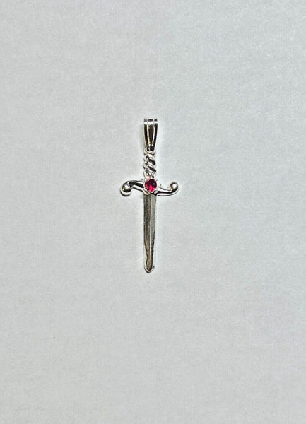 Sterling Silver Sword of Saint Barbara "Espada de Santa Barbara" w/Genuine Ruby Pendant