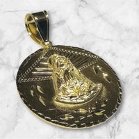 18 Karat Yellow Gold-plated Sterling Silver Our Lady of Charity "Caridad del Cobre" Round 32mm Medal Pendant