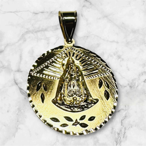 18 Karat Yellow Gold-plated Sterling Silver Our Lady of Charity "Caridad del Cobre" Round 32mm Medal Pendant