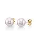 14 Karat Yellow Gold 7-7.5mm Round White Saltwater Akoya Pearl Studs