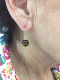 Vintage 1960's NOS 14Kt Yellow Gold Filled Genuine 10mm Tiger's Eye Bead Hook Earrings