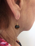 Vintage 1960's NOS 14Kt Yellow Gold Filled Genuine 10mm Tiger's Eye Bead Hook Earrings