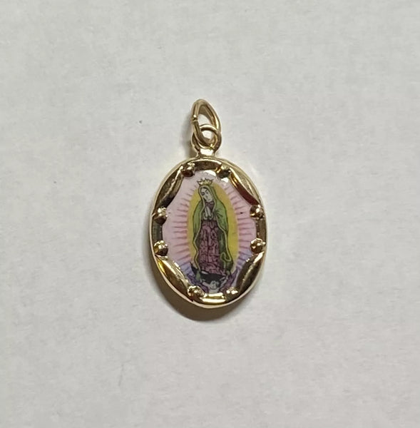 Vintage NOS 10K Yellow Gold Enameled Our Lady of Guadalupe 13 x 10mm Oval Medal