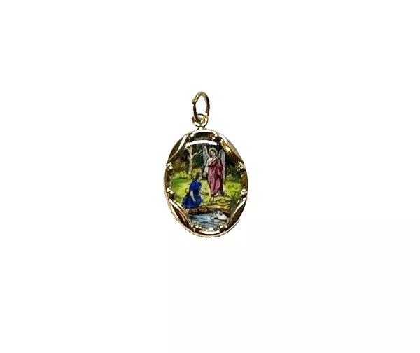 Vintage NOS 10 Karat Enameled Saint Raphael "San Rafael" 17mm x 13mm Oval Medal