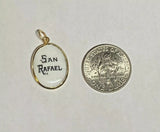 Vintage NOS 10 Karat Enameled Saint Raphael "San Rafael" 17mm x 13mm Oval Medal