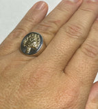 Sterling Silver & 14 Kt Yellow Gold Escudo Cuba Coat of Arms 22 x 18mm Signet Ring (Made in USA)