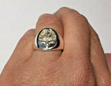 Sterling Silver & 14 Kt Yellow Gold Escudo Cuba Coat of Arms 22 x 18mm Signet Ring (Made in USA)