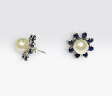 Sterling Silver Created Blue and Black Sapphire Earring Jacket with Genuine 8mm Freshwater Pearl Stud Earrings